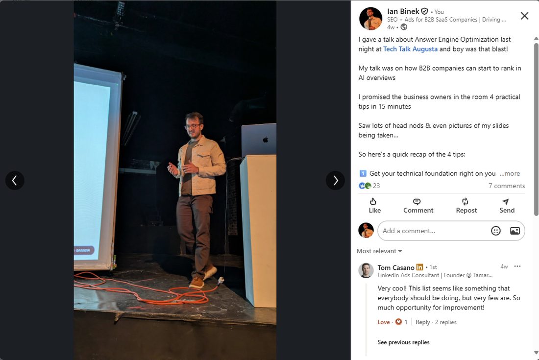 Ian giving a talk on ranking in AI Overviews
